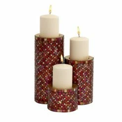 Brand new 👍 Grayson Lane Set of 3 11-in, 7-in, 4-in Glam Candle Holder - Red Metal 😍