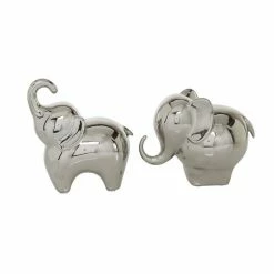 Best Pirce ✨ Grayson Lane Set of 2 6-in, 7-in Silver Contemporary Elephant Sculpture - Porcelain 🎉 -GRAYSON LANE Sales 2022 330861482 AlternateImage4 l