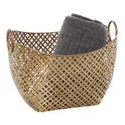 Buy 💯 Grayson Lane 11-in x 17-in x 13-in Contemporary Storage Basket - Gold Metal 🔥