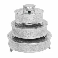 Cheap ⭐ Grayson Lane Set of 4 22-in, 18-in, 14-in, 6-in Silver Aluminum Traditional Cake Stand ❤️