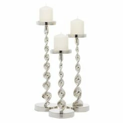 Coupon 💯 Grayson Lane Set of 3 19-in, 16-in, 13-in Candle Holder - Silver Aluminum 🌟