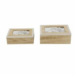 Cheapest ❤️ Grayson Lane Set of 2 9-in, 8-in Light Brown Natural Jewelry Box - Wood 🧨 -GRAYSON LANE Sales 2022 330861495 AlternateImage4 l