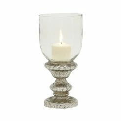 New 🎉 Grayson Lane 14-in x 7-in Traditional Candle Holder - Silver Glass 🛒