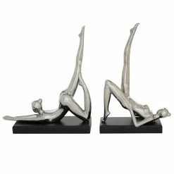 Best Sale 🛒 Grayson Lane Set of 2 12.75, 13-in Silver Contemporary Yoga Sculpture - Porcelain 🔔