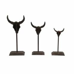 New 🥰 Grayson Lane Set of 3 15-in, 12-in, 10-in Grey Eclectic Bull Sculpture - Metal 🎉 -GRAYSON LANE Sales 2022 330861539 AlternateImage4 l