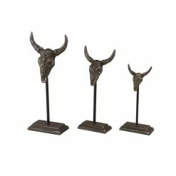 New 🥰 Grayson Lane Set of 3 15-in, 12-in, 10-in Grey Eclectic Bull Sculpture - Metal 🎉
