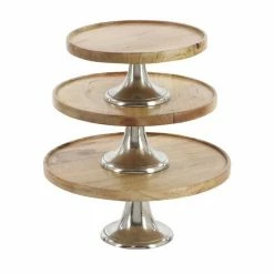 Budget ✔️ Grayson Lane Set of 3 10-in, 12-in, 14-in Brown Natural Cake Stand - Mango Wood ⭐ -GRAYSON LANE Sales 2022 330861541 AlternateImage4 l