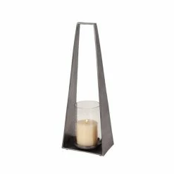 Best Pirce 👏 Grayson Lane 24-in x 9-in Modern Candle Holder Lantern - Grey Aluminum 🔔
