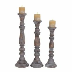 Wholesale 👍 Grayson Lane Set of 3 23-in, 21-in, 18-in Traditional Candle Holder - Brown Mango Wood 👍