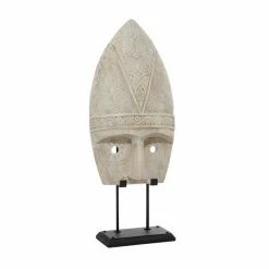 Wholesale ๐ฏ Grayson Lane 27-in x 11-in Vintage Mask Sculpture - White Wood ๐