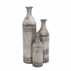 Buy 🌟 Grayson Lane Set of 3 43-in, 33-in, 25-in Farmhouse Vase - Grey Metal 🎉