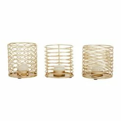 Best Pirce 🧨 Grayson Lane Set of 3 4-in x 4-in Glam Candle Holders -Gold Iron 🔥
