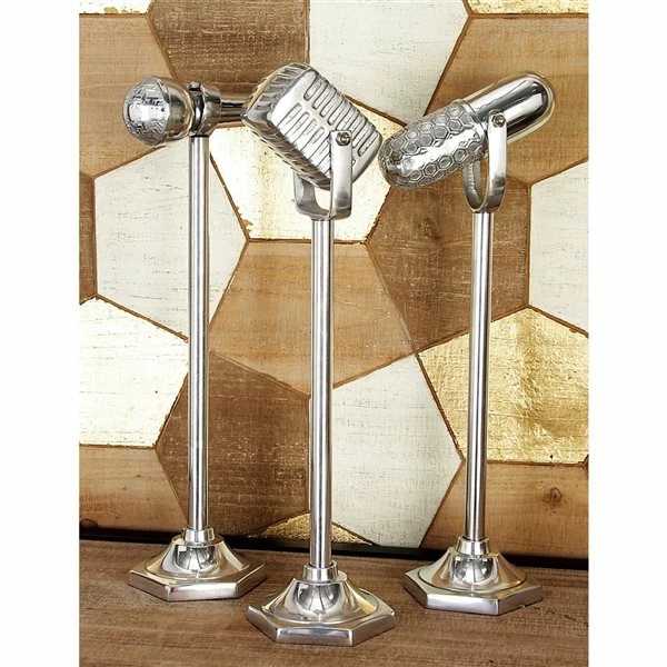 Best deal ⭐ Grayson Lane Set of 3 18-in, 21-in, 17-in Silver Traditional Microphone Sculpture - Aluminum 👍 2 Best deal ⭐ Grayson Lane Set of 3 18-in, 21-in, 17-in Silver Traditional Microphone Sculpture - Aluminum 👍 - Image 2
