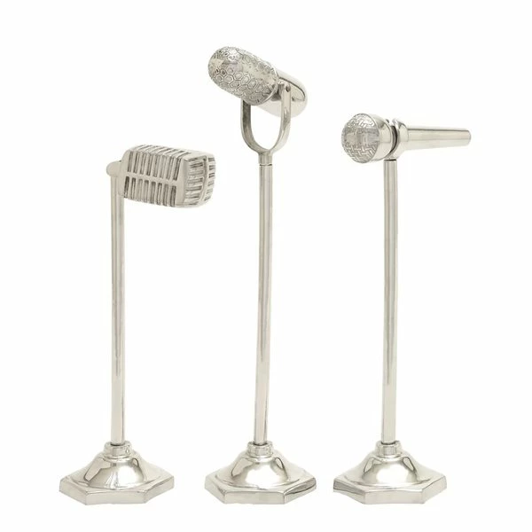 Best deal ⭐ Grayson Lane Set of 3 18-in, 21-in, 17-in Silver Traditional Microphone Sculpture - Aluminum 👍 1 Best deal ⭐ Grayson Lane Set of 3 18-in, 21-in, 17-in Silver Traditional Microphone Sculpture - Aluminum 👍