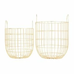 Outlet 🎁 Grayson Lane Set of 2 17-in x 11-in Contemporary Storage Baskets - Gold Iron ✨