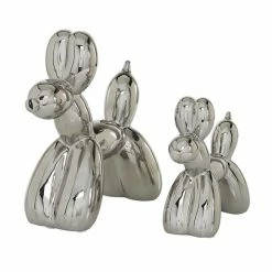 New 🔥 Grayson Lane Set of 2 7-in, 9-in Silver Contemporary 🐶 Dog Sculpture - Porcelain 🌟 -GRAYSON LANE Sales 2022 330861661 AlternateImage4 l