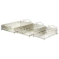 Budget 🌟 Grayson Lane Set of 3 22-in, 19-in, 16-in Glam Tray - Silver Metal 🤩