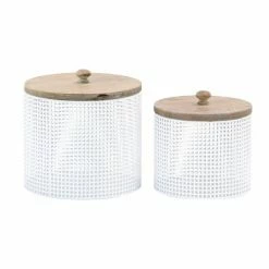 Top 10 🔔 Grayson Lane Set of 2 6-in, 7-in Farmhouse Decorative Jar - White Metal ⌛