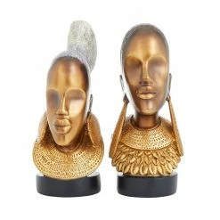 Best Sale 🎁 Grayson Lane Set of 2 11-in x 5-in Eclectic Sculptures - Gold Poly Stone 💯