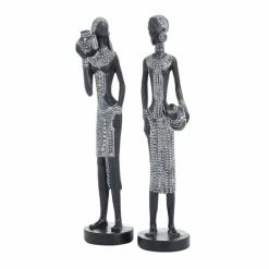 Best Pirce 🔔 Grayson Lane Set of 2 14-in x 4-in Eclectic Sculptures - Black Poly Stone ✔️