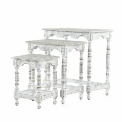 Coupon 😍 Grayson Lane Set of 3 24-in, 21-in, 16-in Eclectic Accent Table - White Mango Wood 😀