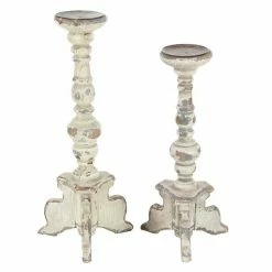 Budget 💯 Grayson Lane Set of 2 20-in, 17-in Vintage Candle Holder - White Wood 🧨 -GRAYSON LANE Sales 2022 330861784 AlternateImage5 l