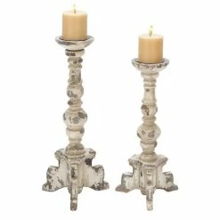 Budget 💯 Grayson Lane Set of 2 20-in, 17-in Vintage Candle Holder - White Wood 🧨