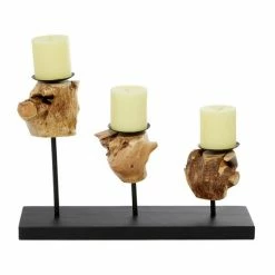 Promo π Grayson Lane 12-in x 18-in Natural Candlestick Holders -Black Teak Wood π