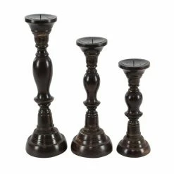 Promo 🔔 Grayson Lane Set of 3 18-in, 15-in, 12-in Farmhouse Candle Holder - Black Mango Wood 🥰 -GRAYSON LANE Sales 2022 330861791 AlternateImage5 l
