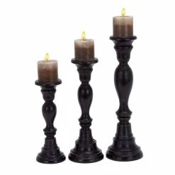 Promo π Grayson Lane Set of 3 18-in, 15-in, 12-in Farmhouse Candle Holder - Black Mango Wood π₯°