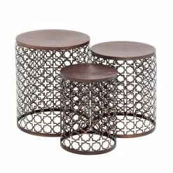 Coupon 🧨 Grayson Lane Set of 3 20-in, 18-in, 16-in Industrial Accent Table - Brown Metal 😀