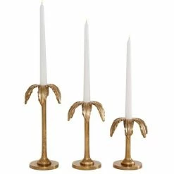 Buy ⌛ Grayson Lane Set of 3 10-in, 8-in, 6-in Glam Candle Holder - Gold Aluminum 🧨