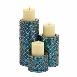 Cheap 🥰 Grayson Lane Set of 3 10-in, 7-in, 4-in Glam Candle Holder - Turquoise Metal 🌟
