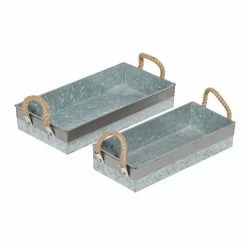 Discount 🌟 Grayson Lane Set of 2 16-in, 14-in Farmhouse Tray - Grey Metal 🌟 -GRAYSON LANE Sales 2022 330861806 AlternateImage5 l