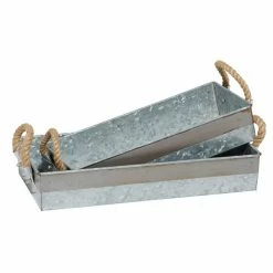 Discount 🌟 Grayson Lane Set of 2 16-in, 14-in Farmhouse Tray - Grey Metal 🌟
