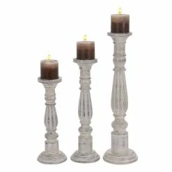 Promo 🎉 Grayson Lane Set of 3 21-in, 17-in, 15-in Traditional Candle Holder - White Mango Wood ⭐