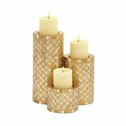 Cheap 🔔 Grayson Lane Set of 3 11-in, 7-in, 4-in Glam Candle Holder - Gold Metal 😉