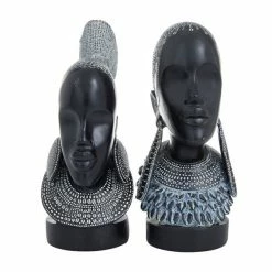 Deals 😀 Grayson Lane Set of 2 11-in x 5-in Eclectic Sculptures - Black Poly Stone 🥰