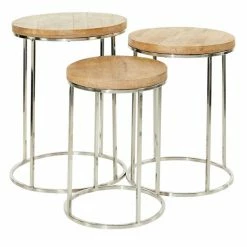 New 🔔 Grayson Lane Set of 3 14-in, 17, 18-in Contemporary Accent Table - Brown Stainless Steel 🧨