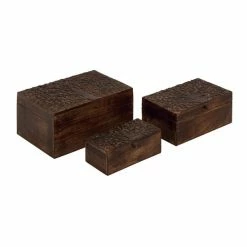 Wholesale ๐ฏ Grayson Lane Set of 3 12-in, 10-in, 8-in Brown Rustic Box - Mango Wood ๐