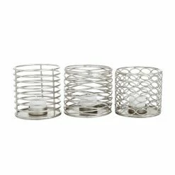 Brand new 🔥 Grayson Lane Set of 3 4-in x 4-in Modern Candle Holders -Silver Iron ⭐
