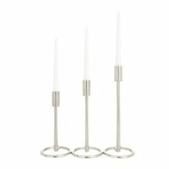 Deals ⌛ Grayson Lane Set of 3 14-in x 5-in Contemporary Candle Holders -Silver Aluminium ❤️