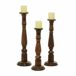 Buy 🔔 Grayson Lane Set of 3 24-in, 21-in, 18-in Traditional Candle Holder - Brown Mango Wood 🧨