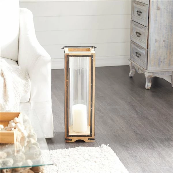 New 😀 Grayson Lane 31-in x 8-in Traditional Candle Holder Lantern - Brown Mango Wood 🤩 2 New 😀 Grayson Lane 31-in x 8-in Traditional Candle Holder Lantern - Brown Mango Wood 🤩 - Image 2