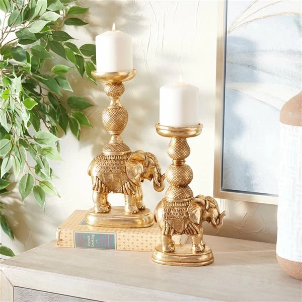 Best Sale 🧨 Grayson Lane Set of 2 13-in x 4-in Traditional Candle Holders -Gold Poly Stone 🤩 2 Best Sale 🧨 Grayson Lane Set of 2 13-in x 4-in Traditional Candle Holders -Gold Poly Stone 🤩 - Image 2