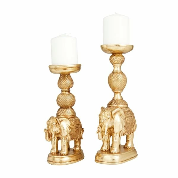 Best Sale 🧨 Grayson Lane Set of 2 13-in x 4-in Traditional Candle Holders -Gold Poly Stone 🤩 1 Best Sale 🧨 Grayson Lane Set of 2 13-in x 4-in Traditional Candle Holders -Gold Poly Stone 🤩