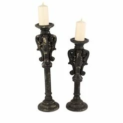 Best reviews of π€© Grayson Lane Set of 2 27-in, 22-in Vintage Candle Holder - Black Wood π