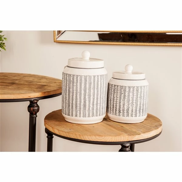 Brand new ❤️ Grayson Lane 2-Piece 10.55-in x 6.90-in White American Colonial Decorative Jar 🌟 2 Brand new ❤️ Grayson Lane 2-Piece 10.55-in x 6.90-in White American Colonial Decorative Jar 🌟 - Image 2