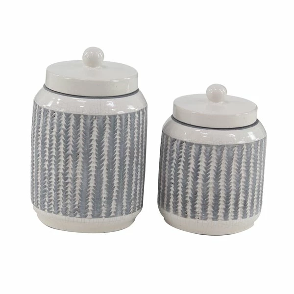 Brand new ❤️ Grayson Lane 2-Piece 10.55-in x 6.90-in White American Colonial Decorative Jar 🌟 1 Brand new ❤️ Grayson Lane 2-Piece 10.55-in x 6.90-in White American Colonial Decorative Jar 🌟