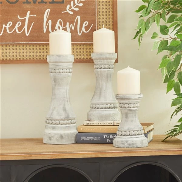 Discount 👍 Grayson Lane 1-Candle Grey Wood Pillar Candle Holder - Set of 3 🔥 2 Discount 👍 Grayson Lane 1-Candle Grey Wood Pillar Candle Holder - Set of 3 🔥 - Image 2